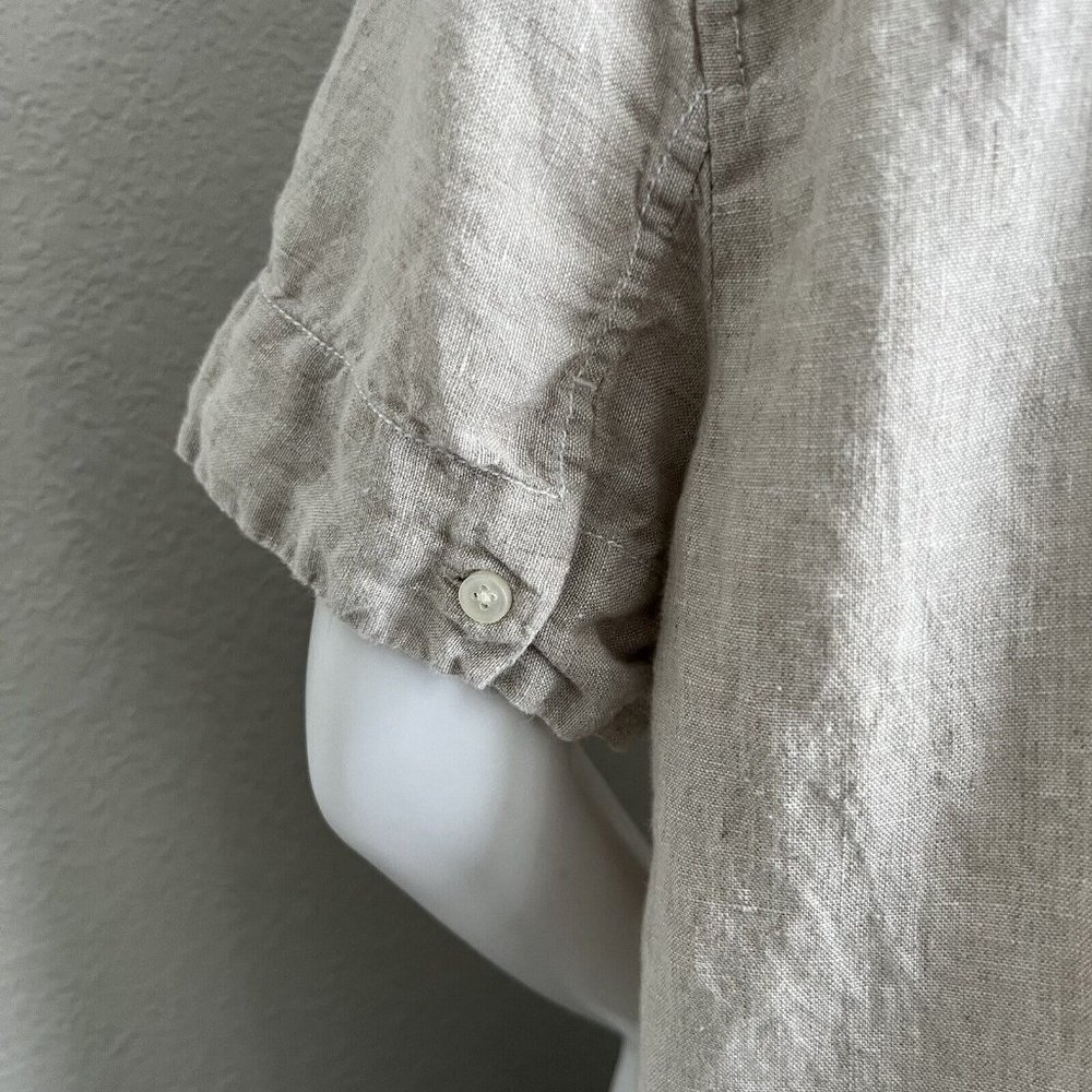 J. Crew Women Beauchamps Linen Popover Blouse Size S Beige Oatmeal Short Sleeve - Picture 7 of 9